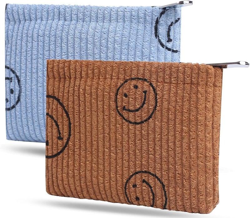 Teircno 2 Pack Coin Purse, Soft Corduroy Purse Pouch with Zipper Cute Smiley Face Coin Purse Mini Change Purse Pouch for Pocket, Small Purse for Women Credit Card Key Lipstick Holder - Image 1